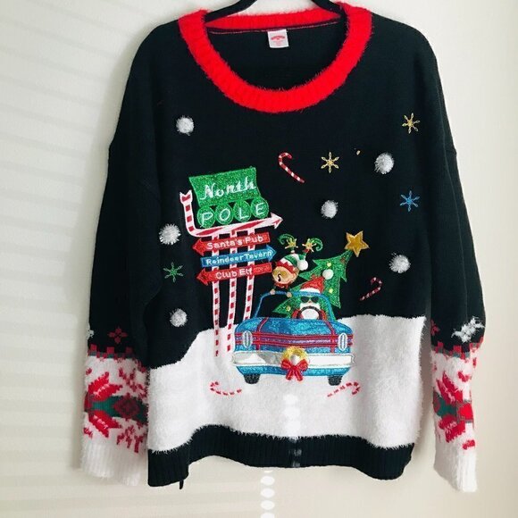 Holiday Time North Pole Black Christmas Sweater Size 2X - Picture 1 of 6